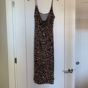 Cowl Front Midi Slip Dress in Leopard
